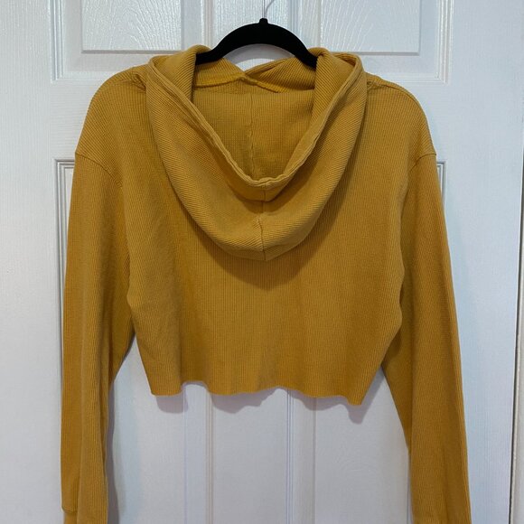 Mustard Cropped Hoodie, Waffle Fabric - Picture 2 of 7